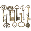 9pcs Big Large Antique Vtgold Brass Skeleton Keys Lot Cabinet Barrel Lock Keyfobs