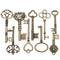 9pcs Big Large Antique Vtgold Brass Skeleton Keys Lot Cabinet Barrel Lock Keyfobs