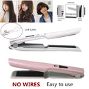 2 in 1 USB Charge Wireless Hair Straightener Curler Flat Iron Ceramic
