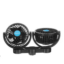 12V Double Heads Fan Portable Sucker Fan Clip-on Fan Camping Travel Car Cooling Fan