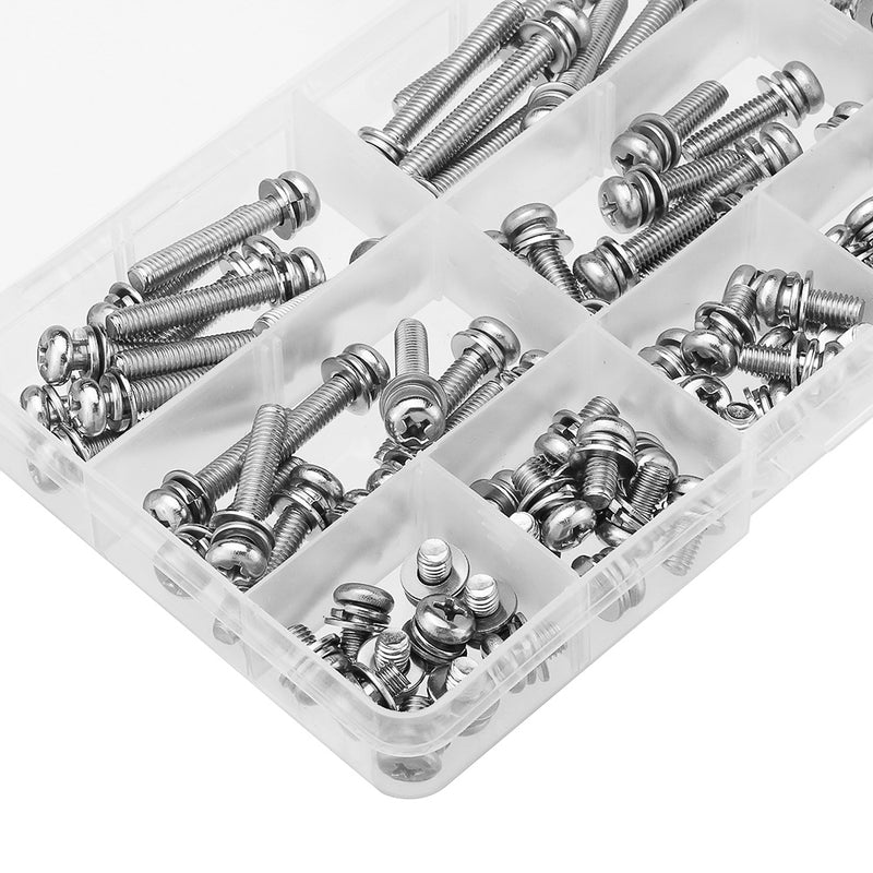 Suleve M5SP1 100Pcs M5 Stainless Steel 8-35mm Phillips Pan Head Machine Screw Washer Bolt Asortment