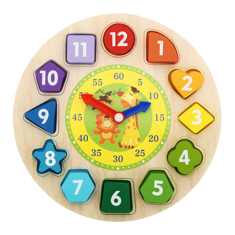 Wooden Clock Shape Sorting Preschool Puzzle Blocks Toddler Kids Educational Toys