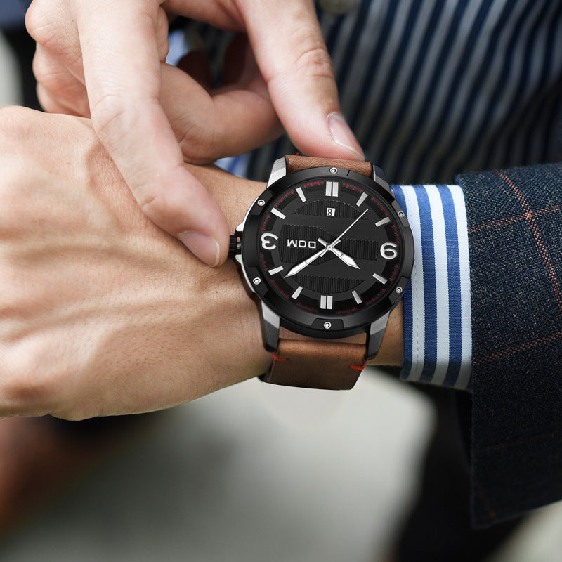 DOM M-1219 Fashion Men Watch Waterproof Luminous Date Display Leather Straps Quartz Watch