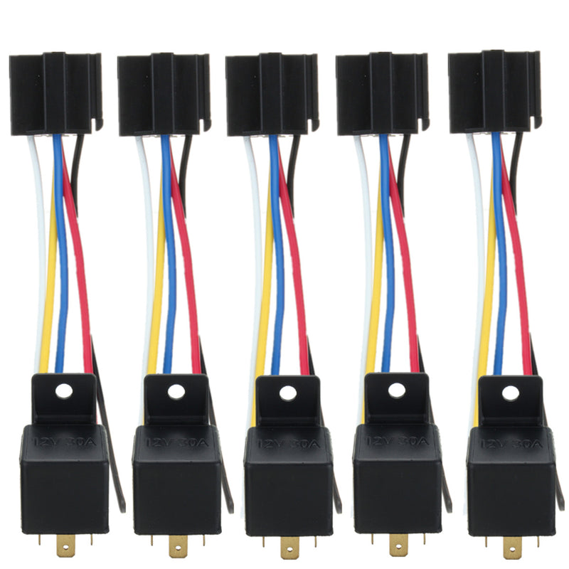 5pcs 12V 40A 5 Pin Relay Switch w/Socket Holder For Car Truck Van Motorcycle Boat