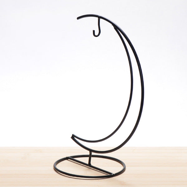 Micro Landscape Moon Shape Iron Holder Suspension Glass Vase Black Rack