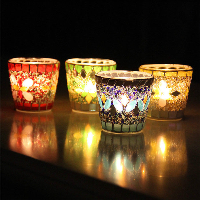 Handicraft Mosaic Glass Beads Sequin Candle Stick Candle Holder Candelabra Home Decor Gift