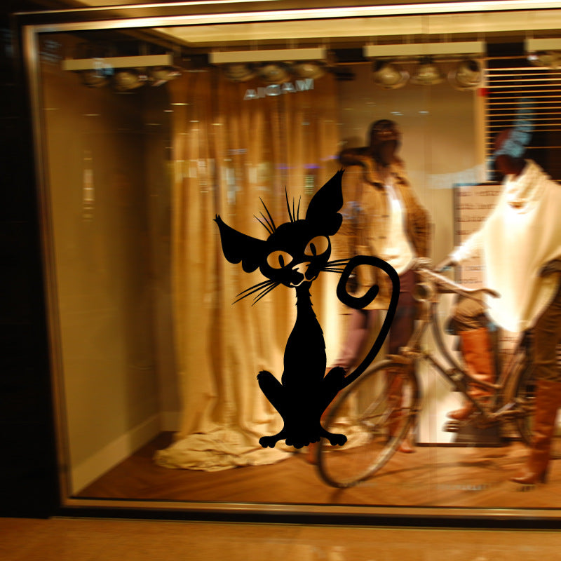 Halloween Magic Cat Sticker PVC Removable Wall Window Sticker Terror Halloween Decorations