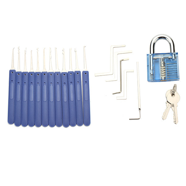 DANIU 12pcs Unlocking Lock Pick Set Key Extractor Tool with Blue Practice Padlock Lock Pick Tools