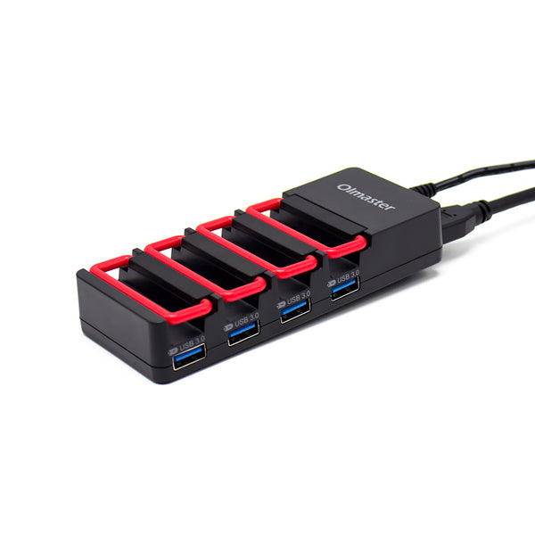 OImaster HY-HB8527U3-B 4 Ports Adapter USB3.0 5Gbps with Phone Holder Connector USB Hub for PC Laptop