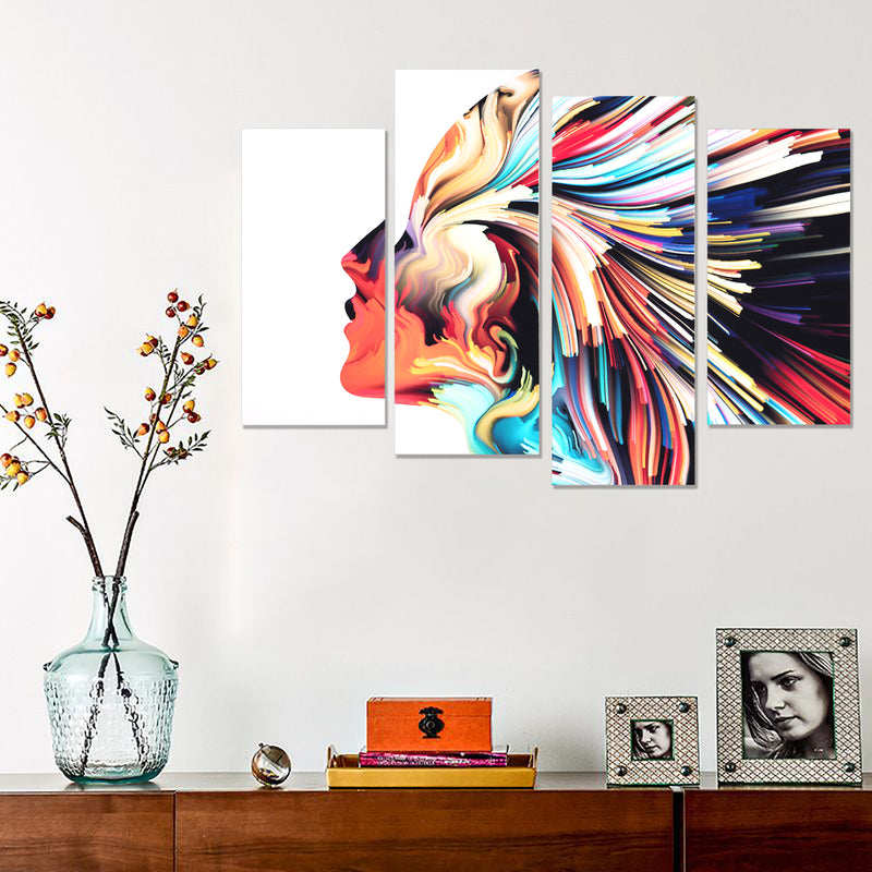 5PCS Wall Art Canvas Paintings HD Print Abstract Colorful Hair Woman Face Posters