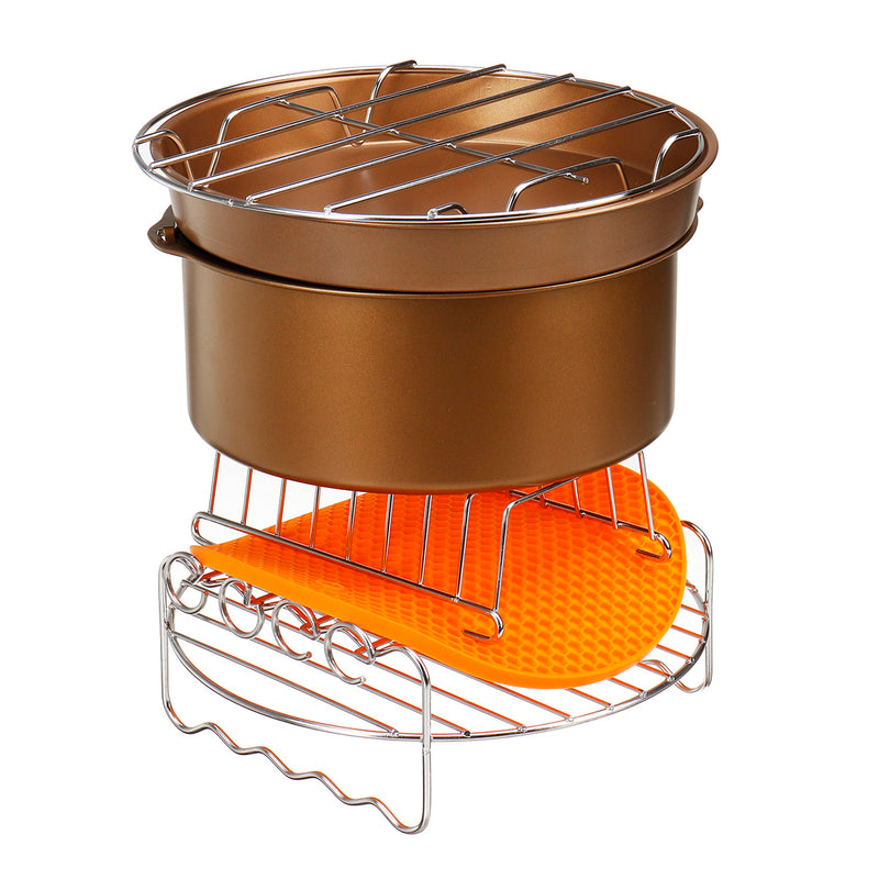 12Pcs Set 7''/8'' Non-stick Air Fryer Accessories Gold Set Baking Cooking Barrel