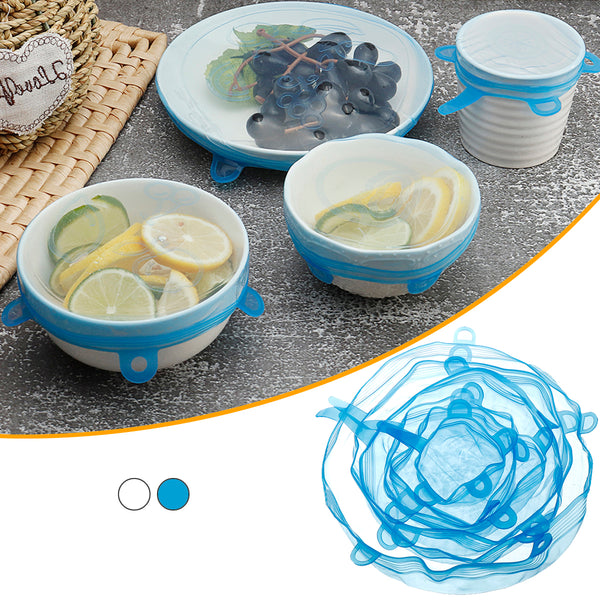 6Pcs Food Silicone Stretch Kitchen Storage Container Bowl Cover Fresh Keeping Vacuum Sealed Lid