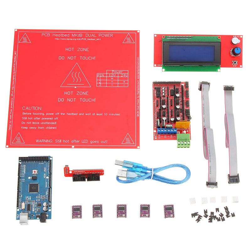 3D Printer Kit RAMPS 1.4+ Mega 2560 +DRV8825 Stepper Motor+2004 LCD+PCB Heat Bed MK2B