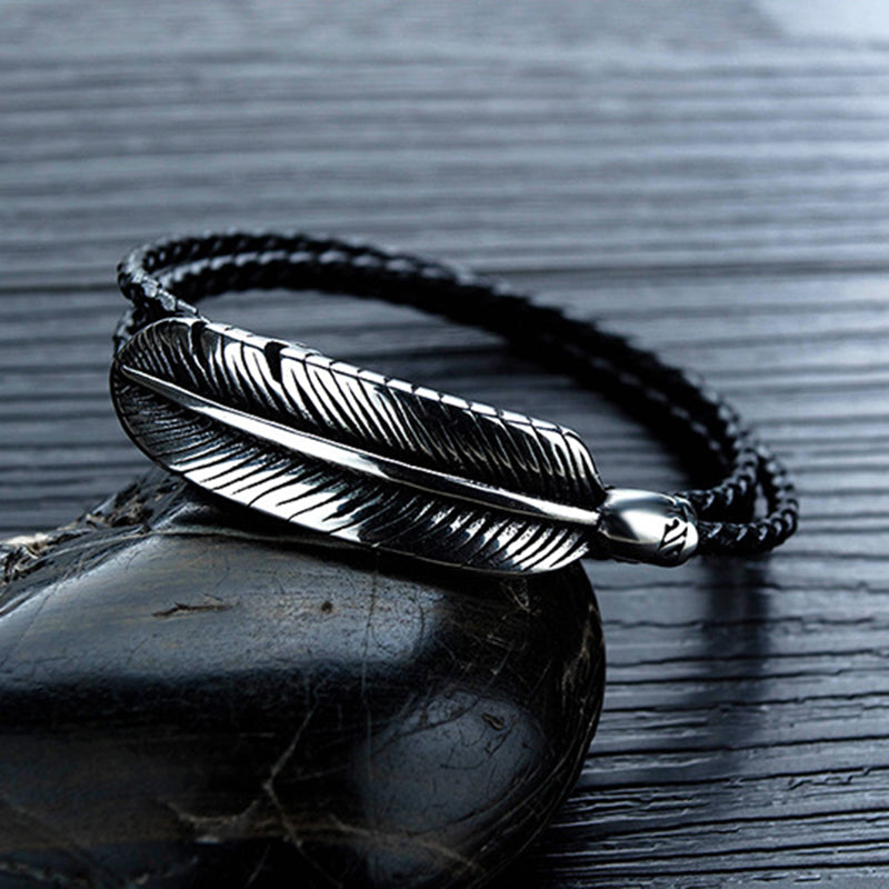 Titanium Steel Feather Skin Multi-layer Stainless Steel Braided Leather Male Bracelet