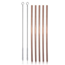 7pcs Stainless Steel Rose Gold Curved Straw / Straight Straw + Brush Reusable