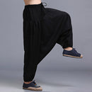 Men Yoga Loose Drop Crotch Pants Male Casual Harem Pants Elastic Cotton Linen Bloomers Trousers