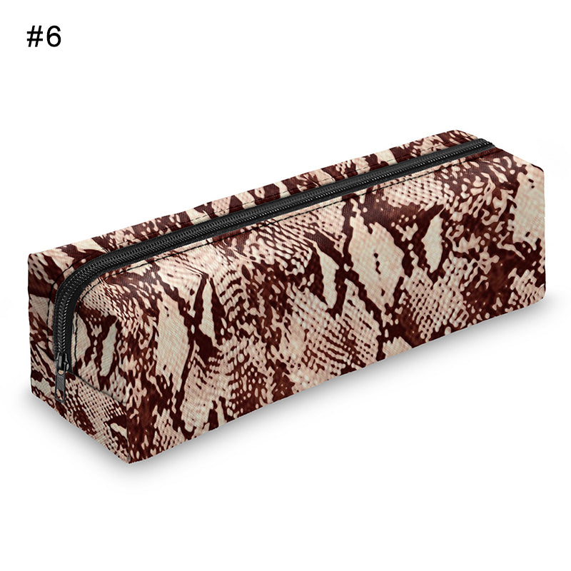 3D Digital Snakeskin Print Pencil Case Zipper Cosmetic Bag Pen Box Stationery