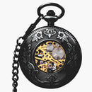 JIJIA JX014 Crane Pattern Hollow Black Bronze Mechanical Pocket Watch