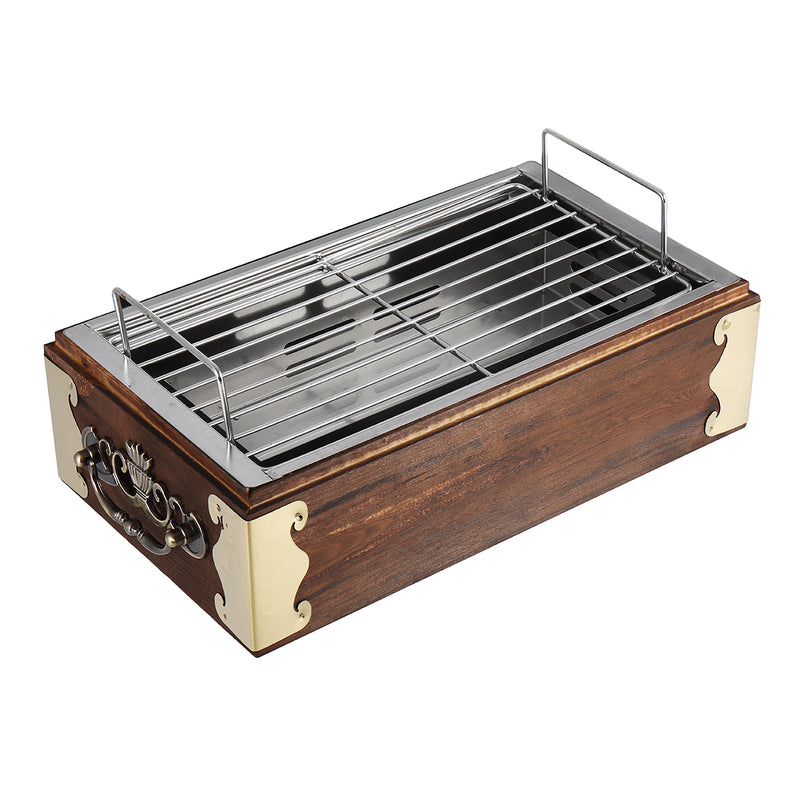 Portable Stainless Steel Wood BBQ Grill Barbecue Cooking Household BBQ Stove