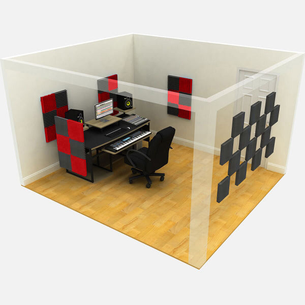 6Pcs 30x30x2.5cm Acoustic Soundproofing Sound-Absorbing Noise Foam Tiles Black & Red