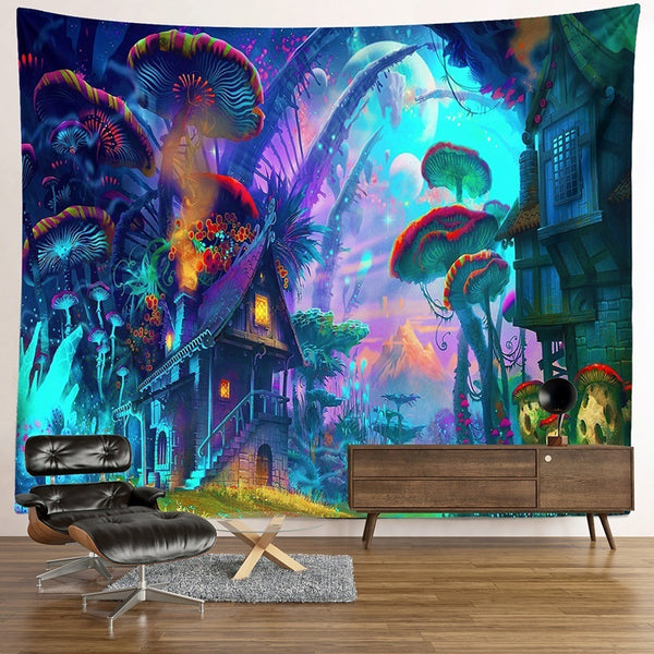 Wall Hanging Mystics Psychedelic Tapestry Mushroom Pattern Mandala Mat Decorations