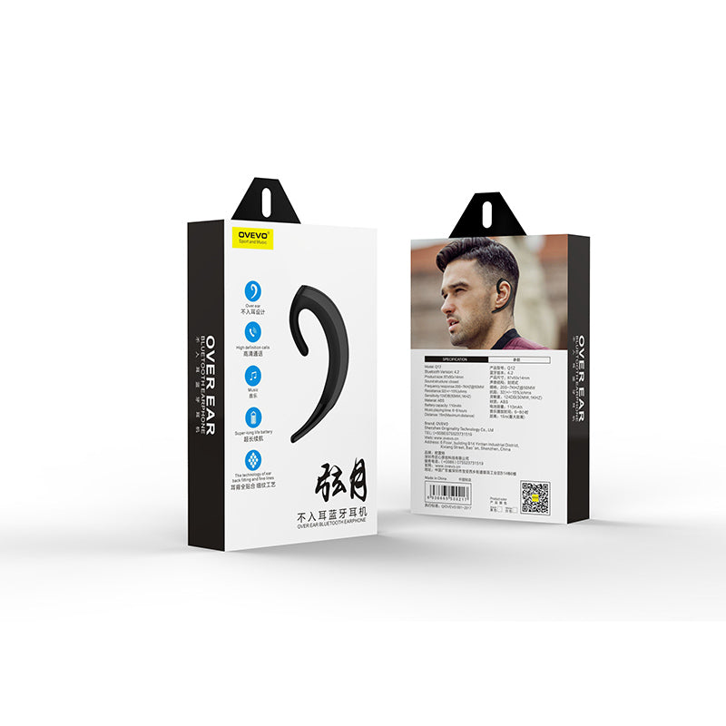 OVEVO Q12 Wireless bluetooth Earphone Portable Single Earhook Handsfree Over Ear Headphone with Mic