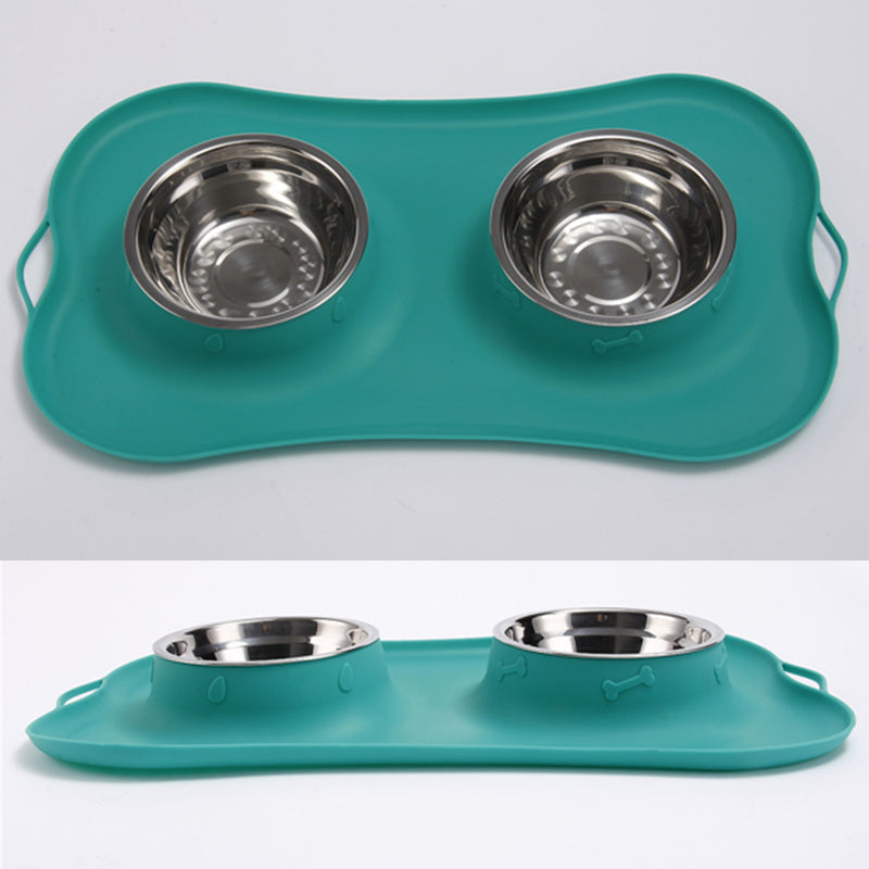 Stainless Steel Dog Cat Bowl Non Spill Silicone Mat Pet Water Food Dish Feeder