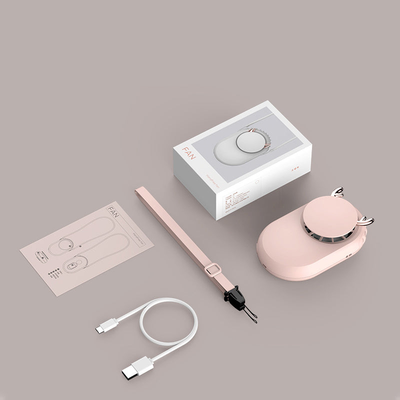 Mini Hand-Held Fan Portable Cute Lazy USB Charge Fan Neck Hanging Cord Cooling Fan