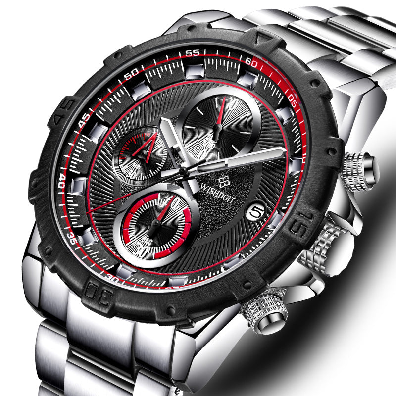 WISHDOIT WSD-018 Men Watch Luxury Sport Stainless Steel Strap Male Quartz Watch
