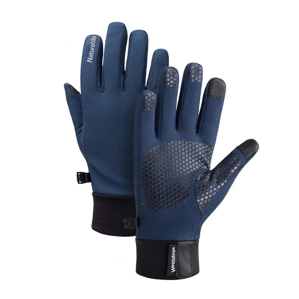 Naturehike GL05 Polyester Fiber Windproof Warm Glove Outdoor Splash Water Gloves Touch Screen Gloves Hunting Running Cycling Sports Gloves-Navy/Black
