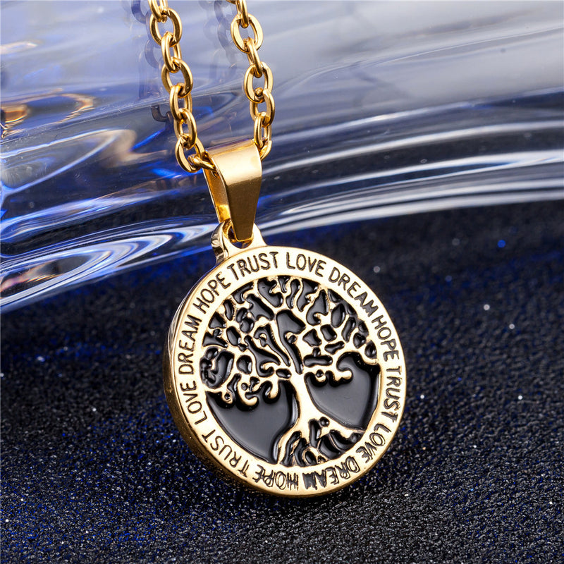 REZEX Fashion Titanium Steel Necklace Wishing Tree Pendant Tree of Life Men's Gift With Case