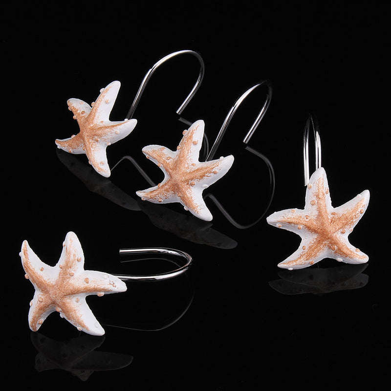 12Pcs/Pack Barthroom Shower Curtain Hooks Set for Shower Rod Beach Themed Starfish Shell Seashells Hook