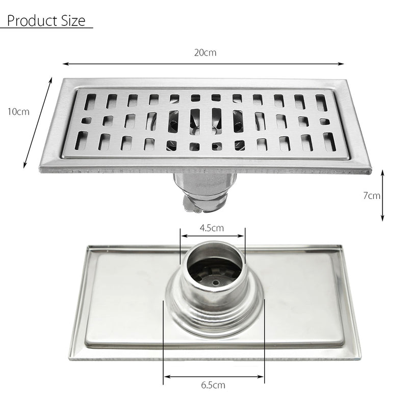 200x100mm Stainless Steel Rectangle Shower Floor Drain Removable Strainer Linear Quick Drain Grate