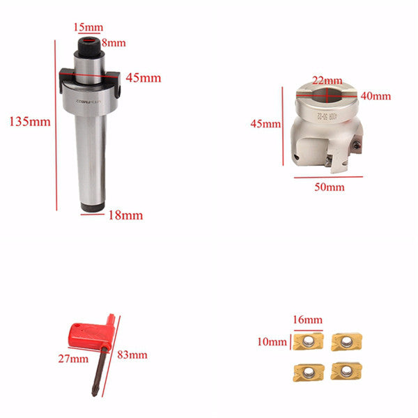 400R-50-22 Face End Mill With MT3-FMB22 Shank And 4pcs APMT1604 Inserts