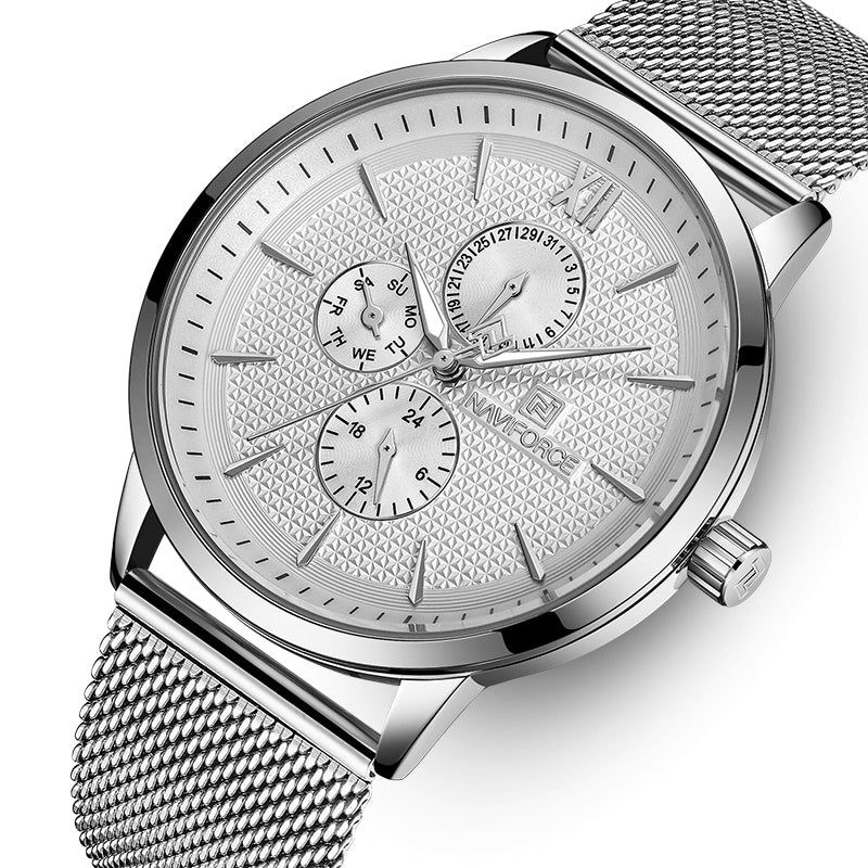 NAVIFORCE 3003 Waterproof Working Little Dials Men Watch Business Style Full Steel Quartz Watch