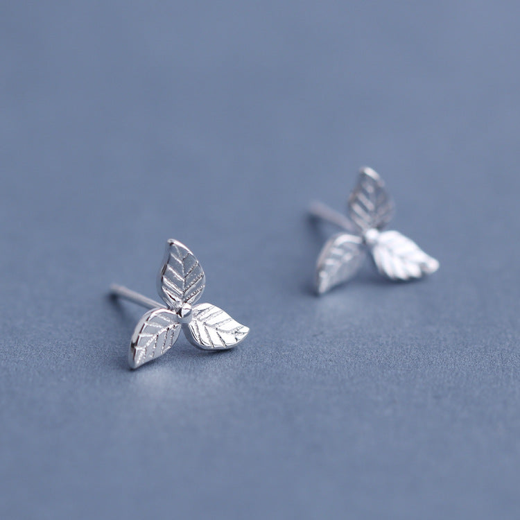 Sweet 925 Sterling Silver Earring Fashion Leaf Simple Charm Stud Earrings Gift for Girls Women