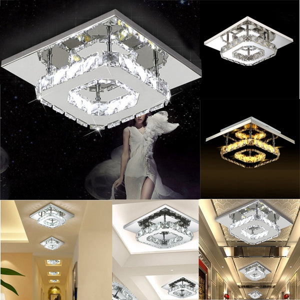 Modern Square Crystal LED Ceiling Light Fixture Pendant Lamp Chandelier Home Decor