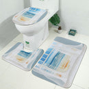 4PCS Bathroom Window Shower Curtain Set Beach Print Patent Prints Polyester