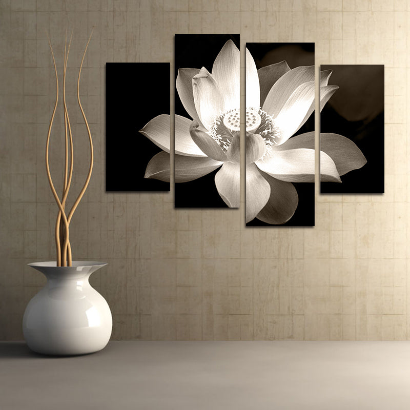 Miico Hand Painted Four Combination Decorative Paintings Botanic Lotus Wall Art For Home Decoration