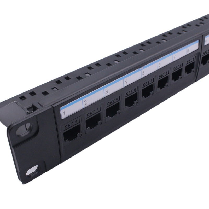 19Inch 1U Cabinet Rack Pass-through 24 Port CAT6 Patch Panel RJ45 Network Cable Tester Keystone Jack Modular Distribution Frame