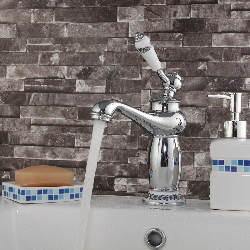 Modern Brass Finish Carving Single Handle Bathroom Kitchen Sink Faucet Mix Tap