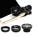 Bakeey 3 in 1 Universal Clip Aluminum Alloy Camera Lens 0.67 Wide Angel+180 Degree Fish Eye+Macro for ipad Mobile Phone Tablet