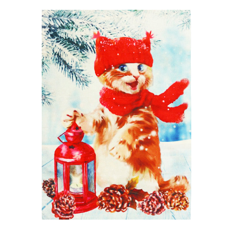 Christmas Decorations Garden Flag Winter Lantern Red Scarf Cat Double Sided Yard Banner