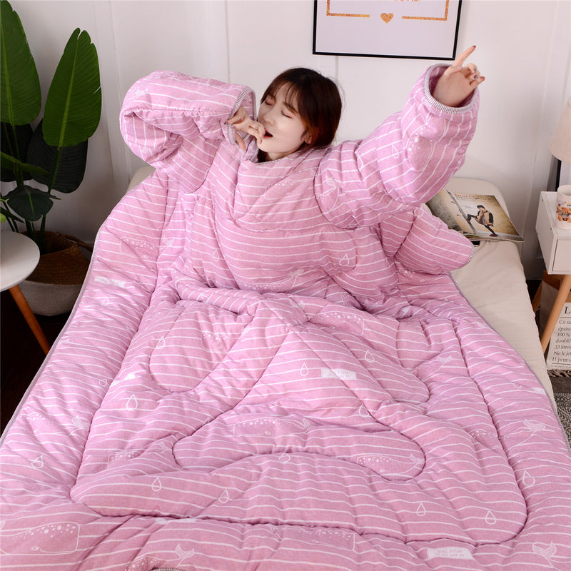 Winter Lazy Quilt With Sleeves Warm Thickened Blankets Washed Quilt 120cm x160cm