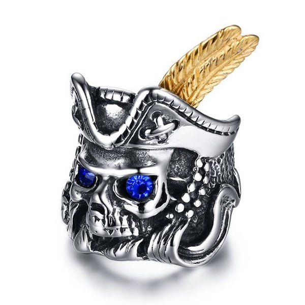 Fashion Blue Eye Skull Stainless Steel Rhinestone Men Ring Ghost Men's Jewelry Gift