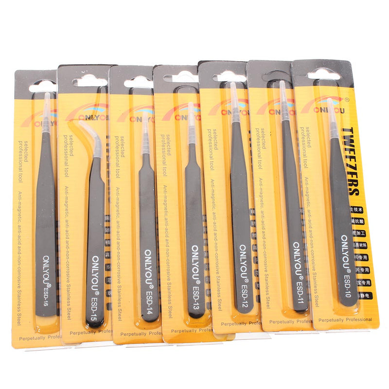 ONLYOU ESD 7pcs BGA Precision Tweezer Set Anti Static Tweezers Stainless Tweezers