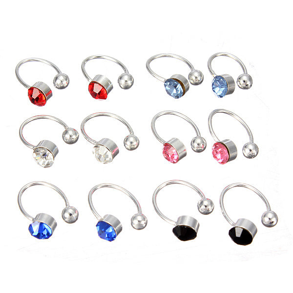 2Pcs No Piercing 6 Colors Crystal Rhinestone Nose Lip Ring Cuff Clip Earrings for Women