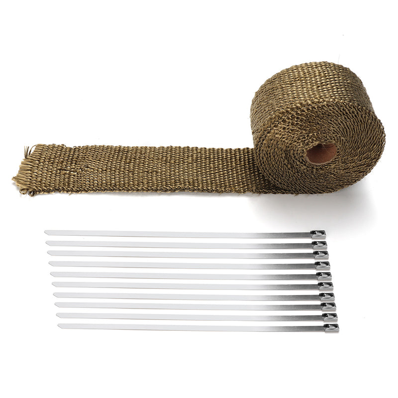 5m /10m /15m Exhaust Header Heat Pipe Wrap Tape W/ 10 Stainless Steel Zip Ties