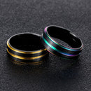 7mm Black Gold Double Plating Finger Rings Titanium Steel Slot Groove Ring Jewelry for Men