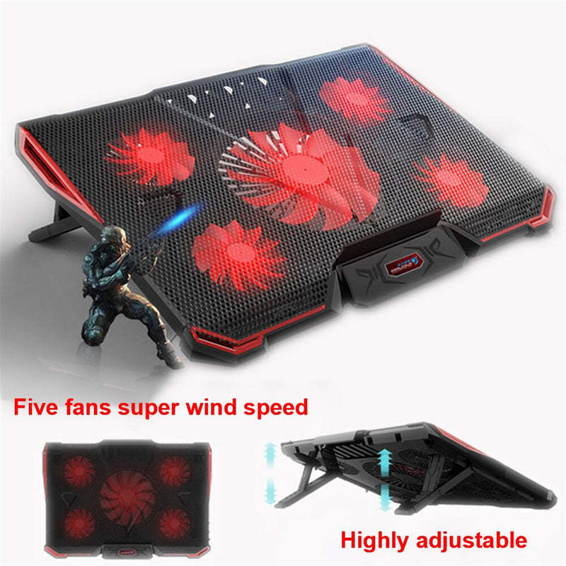 5 Fans Laptop Cooler Mat Stand Tilt For 12"-17" Inch Notebook Cooling Pad Gaming Laptop Stand